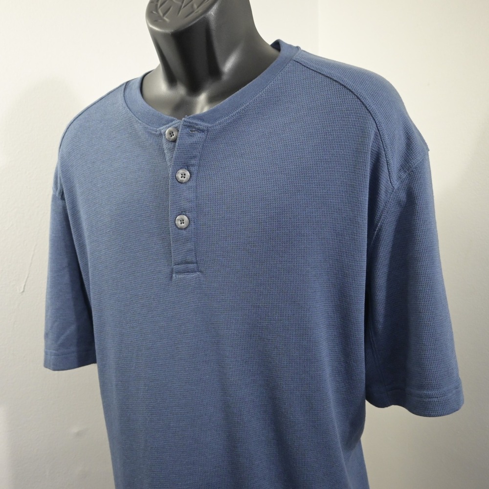 Duluth Trading Co Henley Men XL Blue Short Sleeve Waffle Knit Cotton Blend